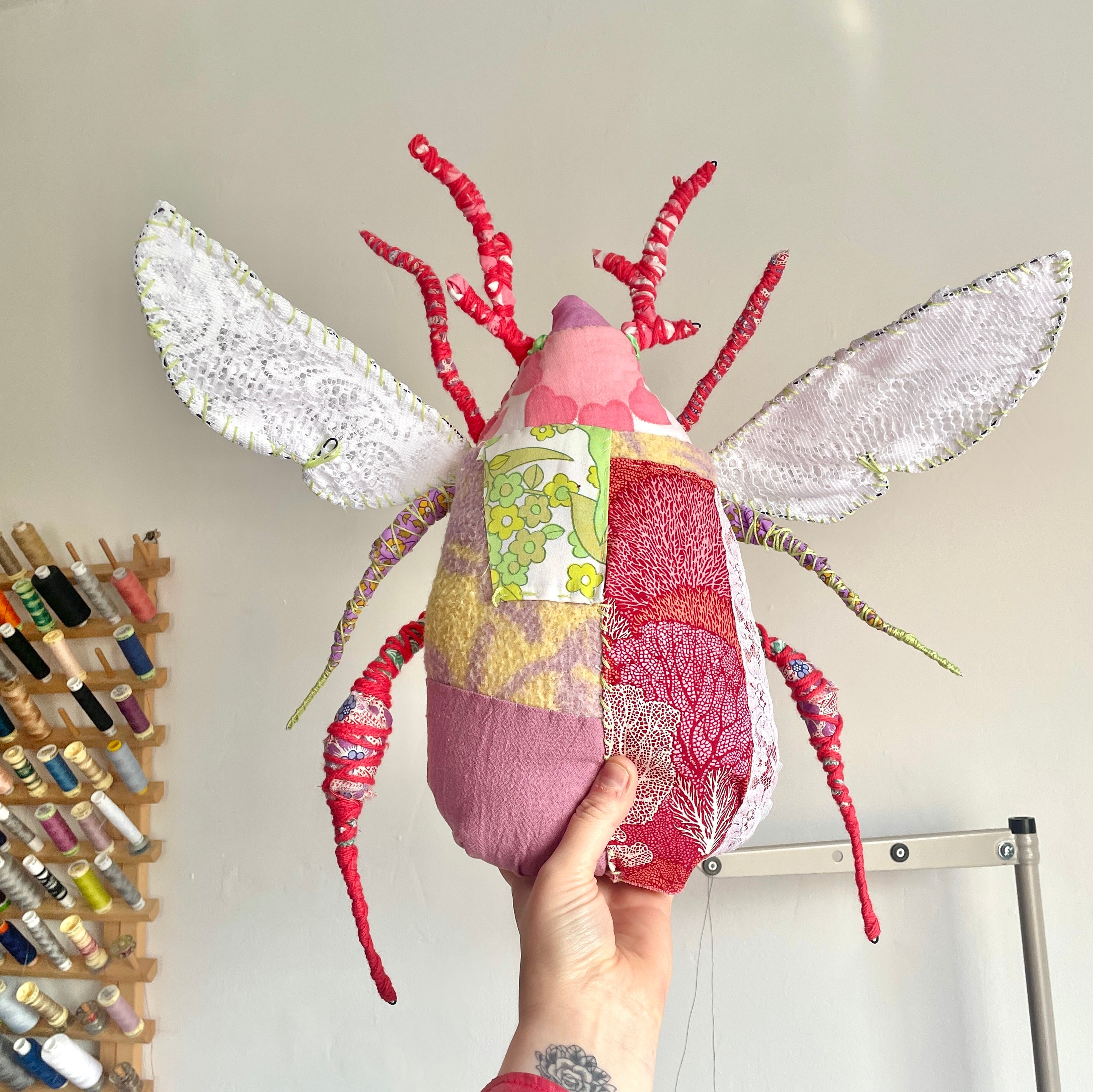 Workshop upcycle scrappy beetle bug wall hanging