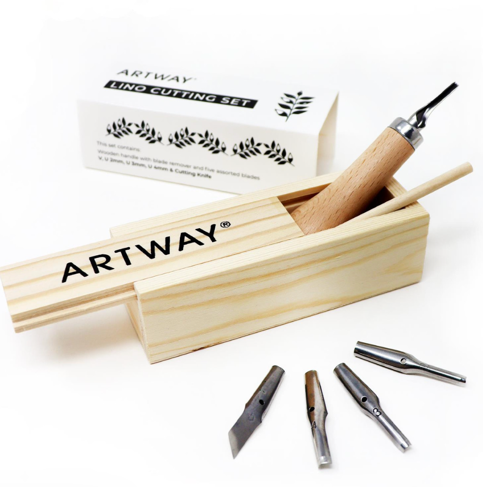 Linocut tool in wooden box