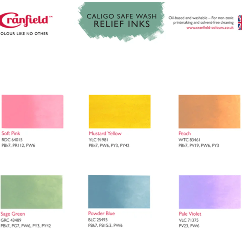 Cranfield Caligo Soft Shades Safe Wash Relief Inks x6