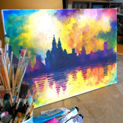 Workshop painting skyline with coffee & pastry