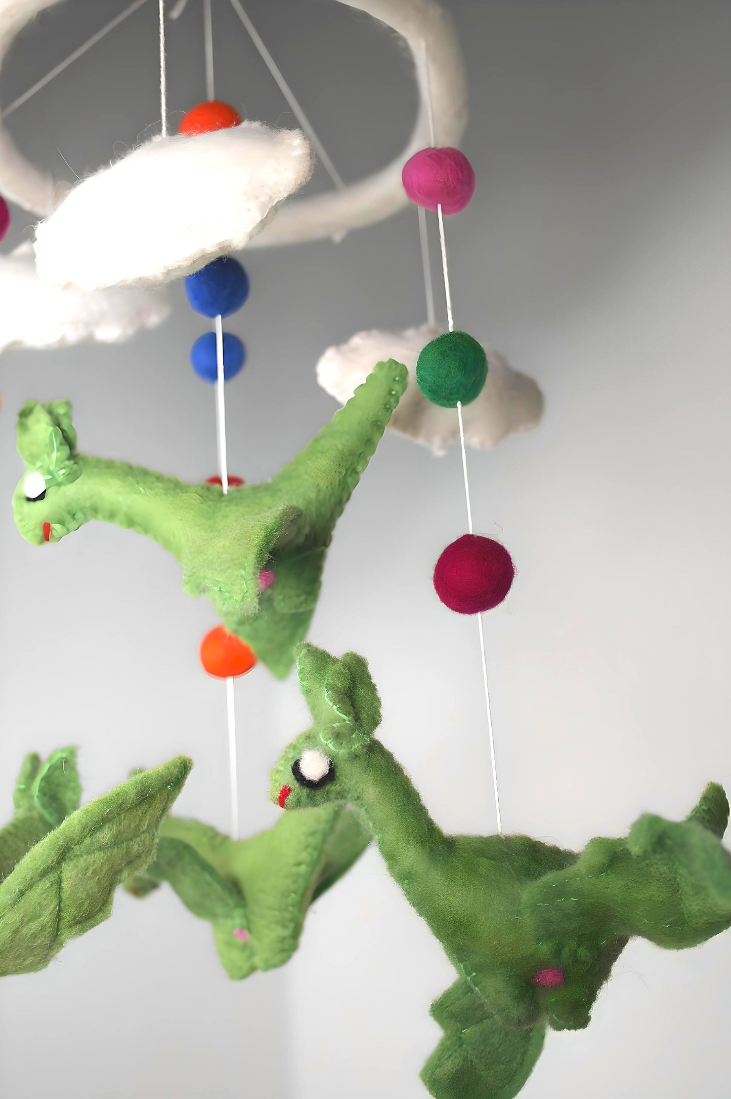 Handmade felted dragons mobile