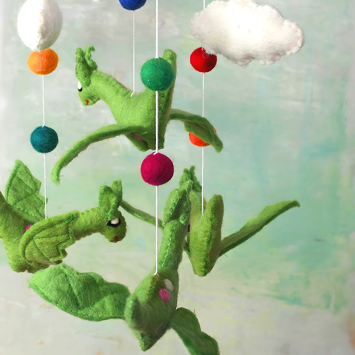 Handmade felted dragons mobile