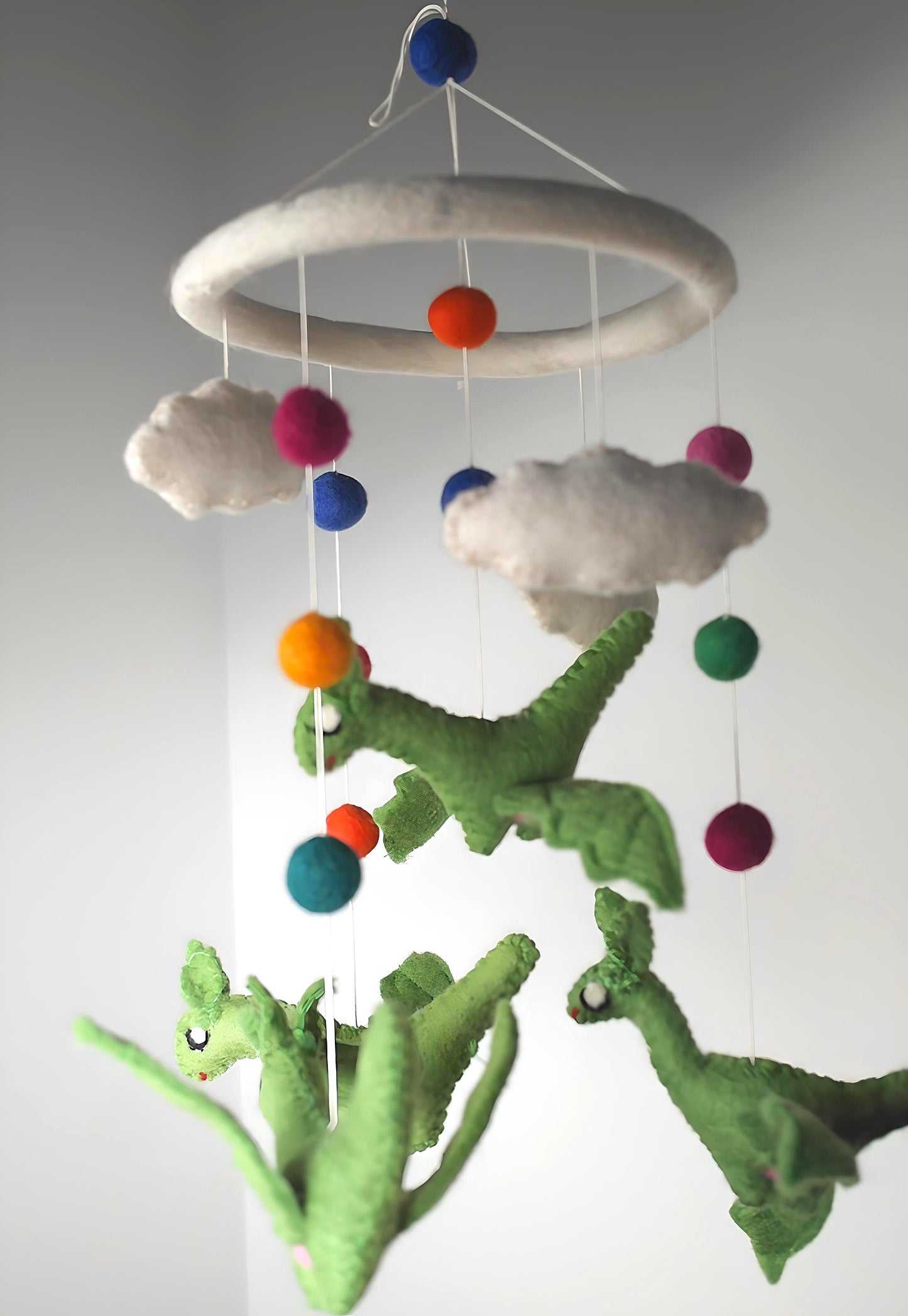 Handmade felted dragons mobile