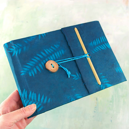 Artist handmade sketchbook, blue fern