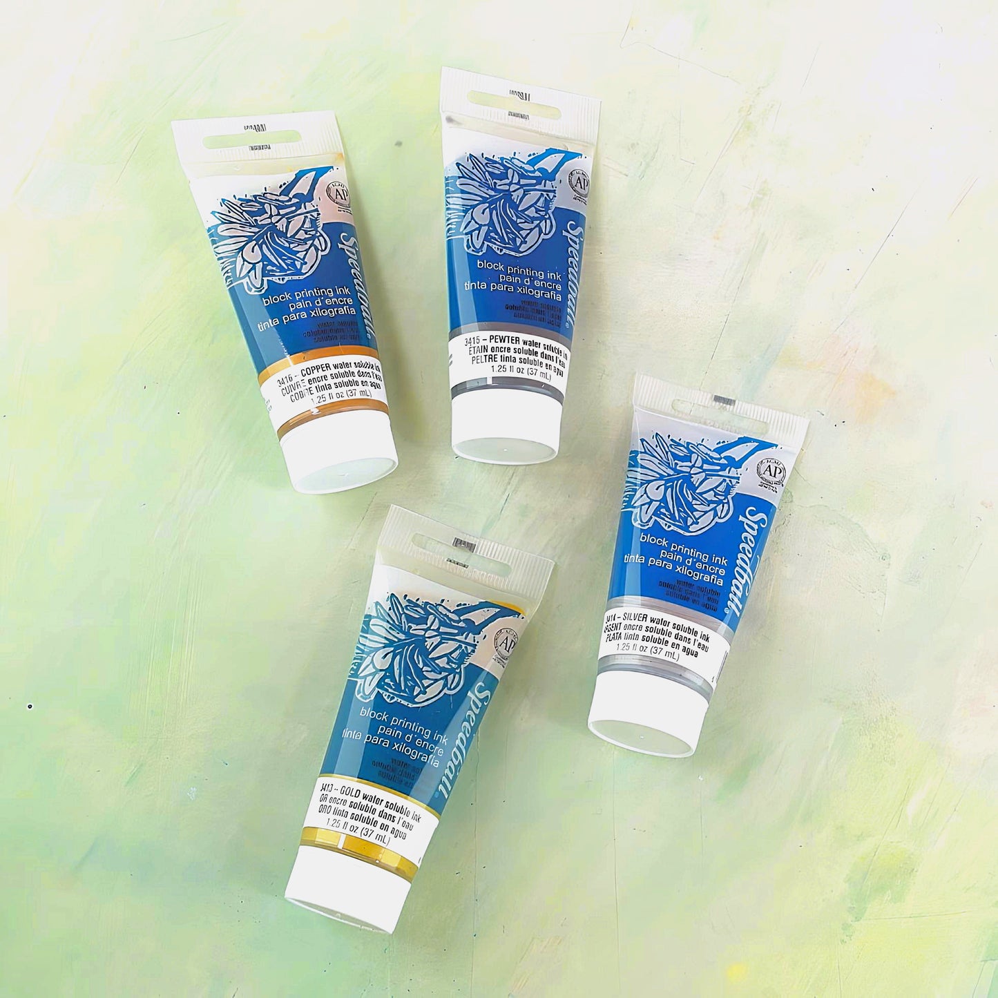 Metallic set of 4 block printing inks, Speedball 37ml tubes