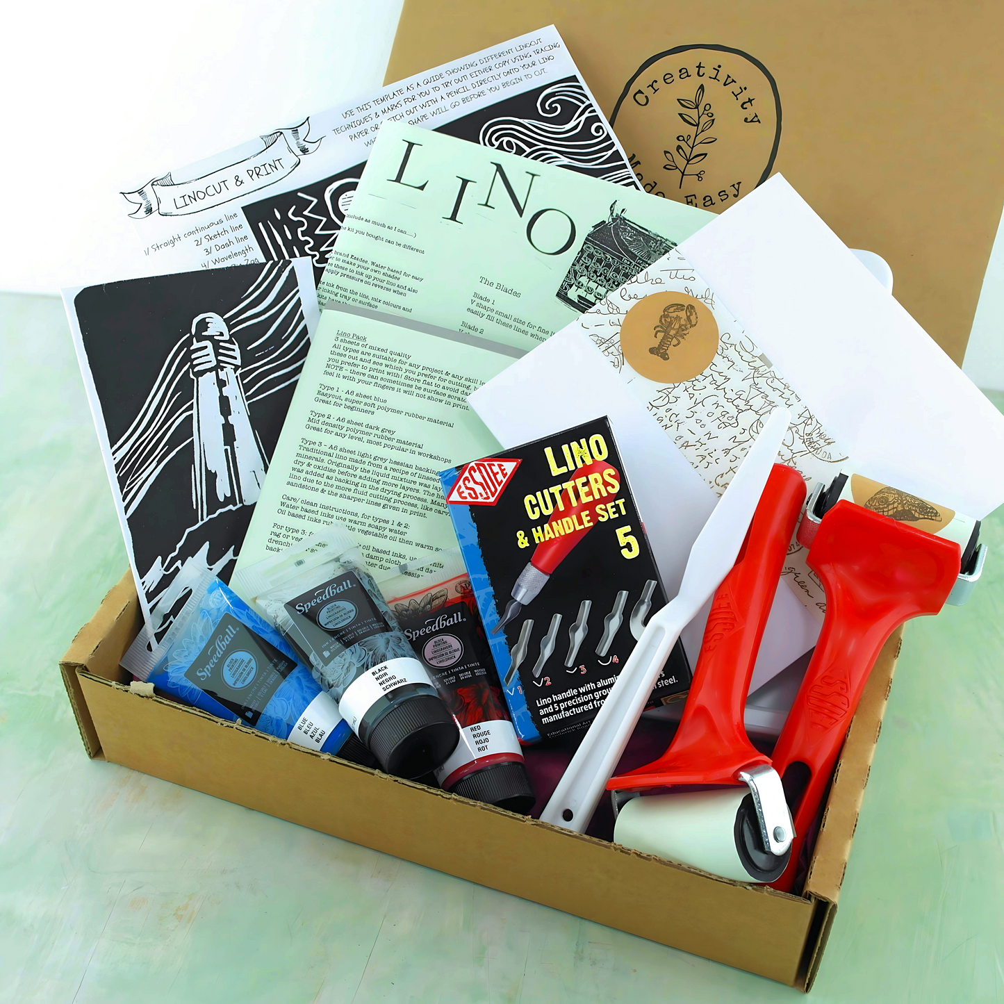 Linocut & print premium kit with 3 ink colours