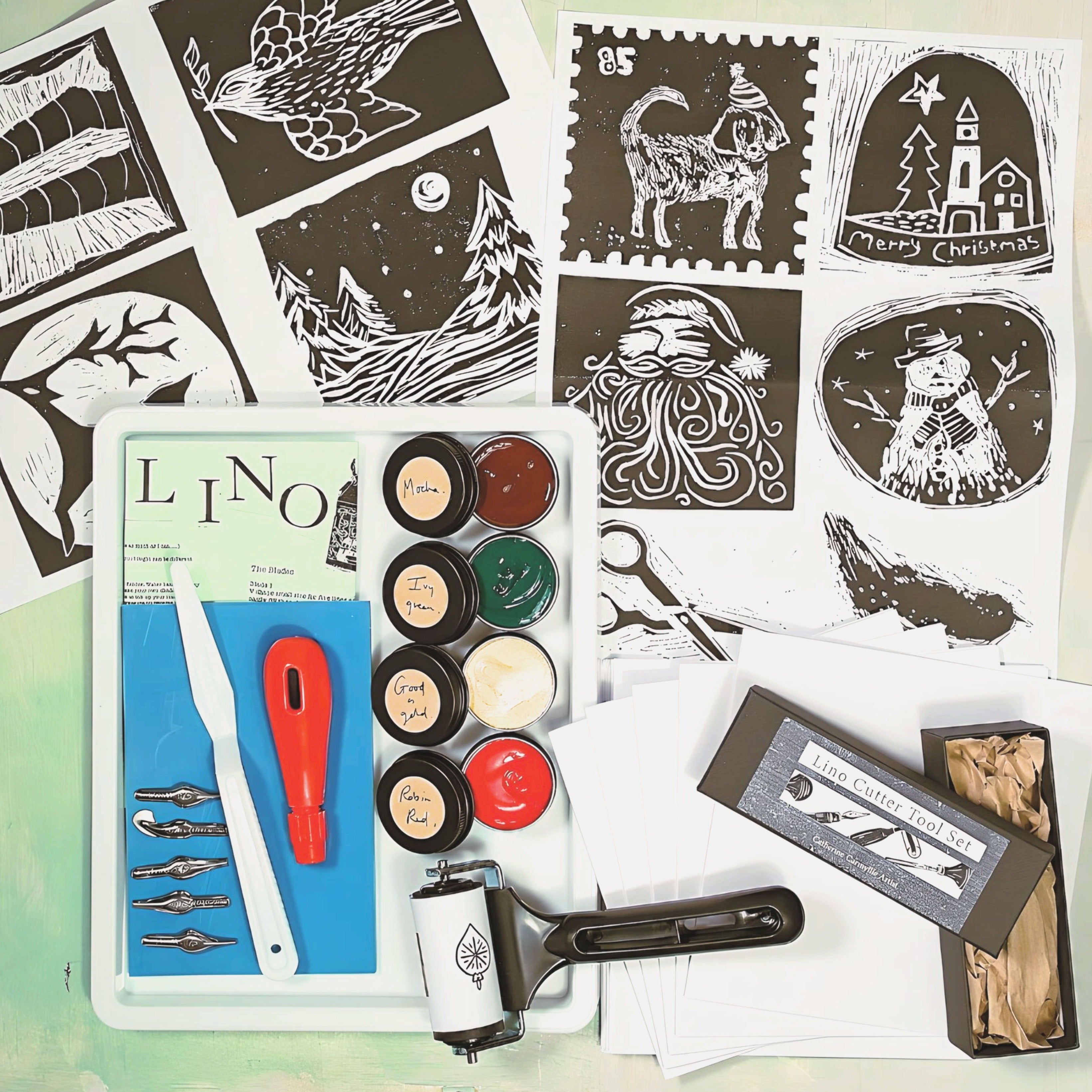 Christmas theme linocut & print kit
