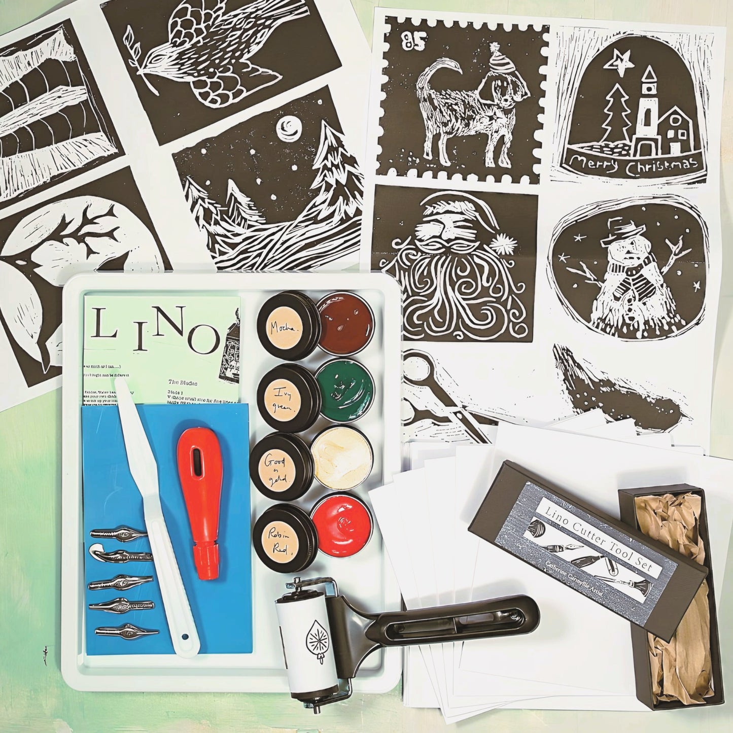Christmas theme linocut & print kit