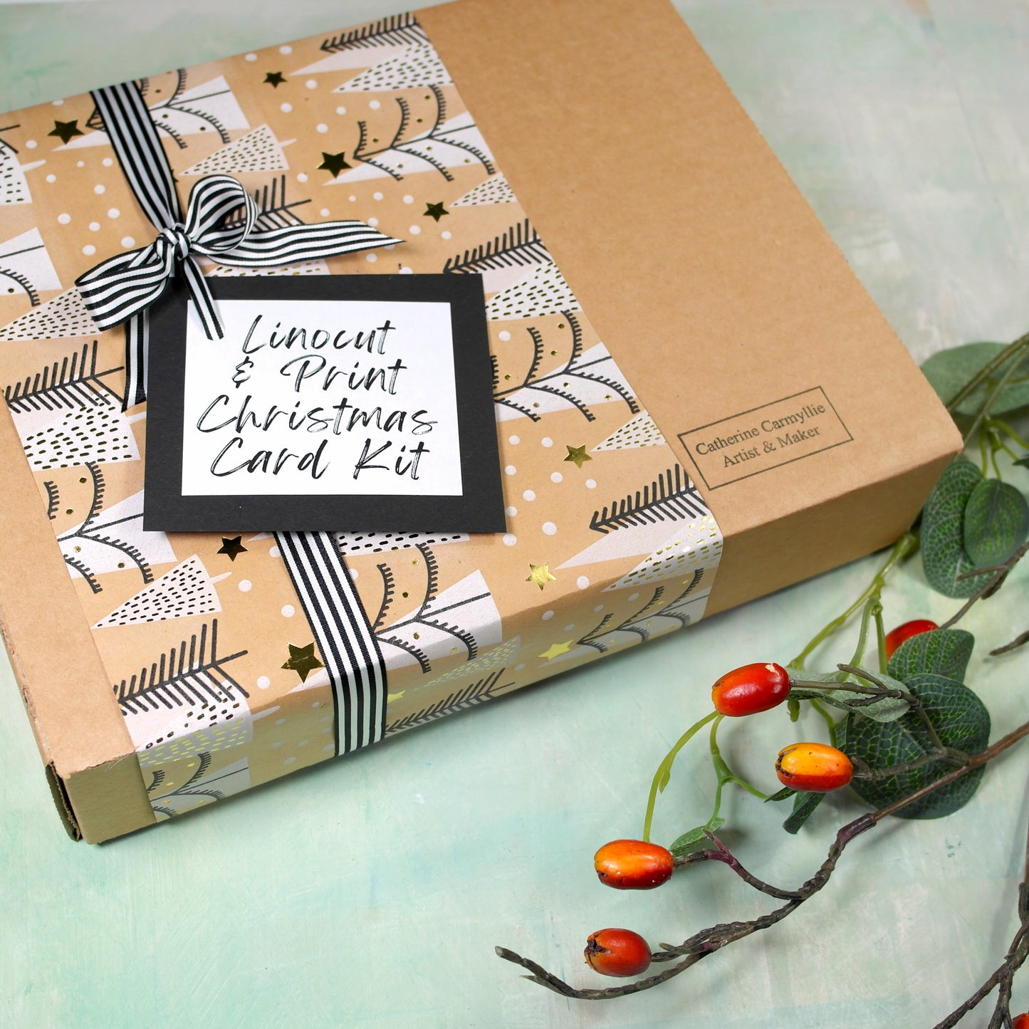 Christmas theme linocut & print kit