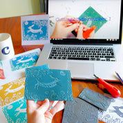 Linocut & print premium kit with 3 ink colours