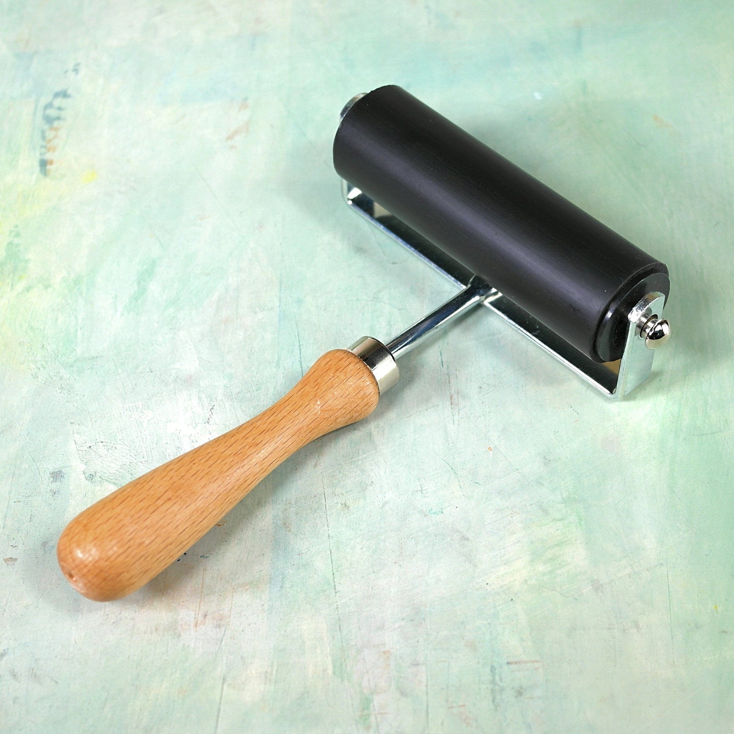Wooden handle brayer or roller