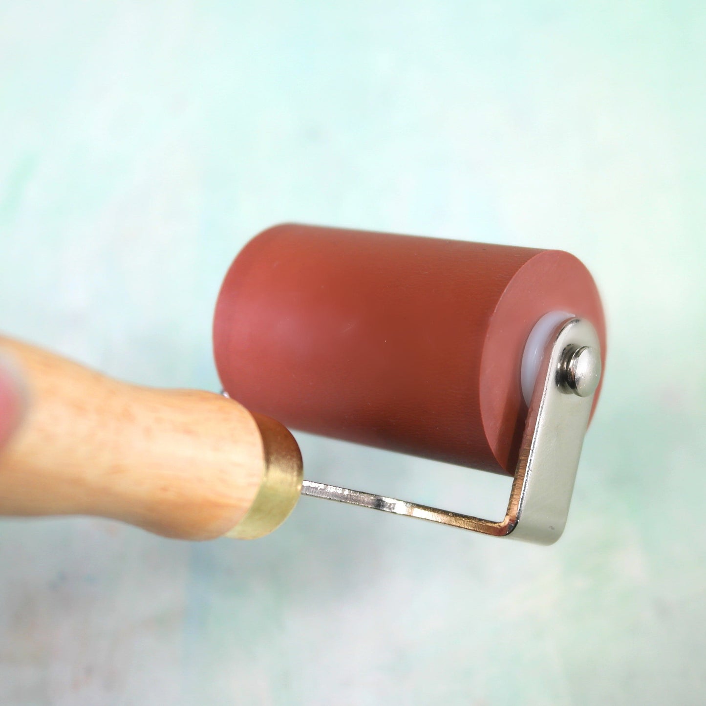 Wooden handle brayer or roller