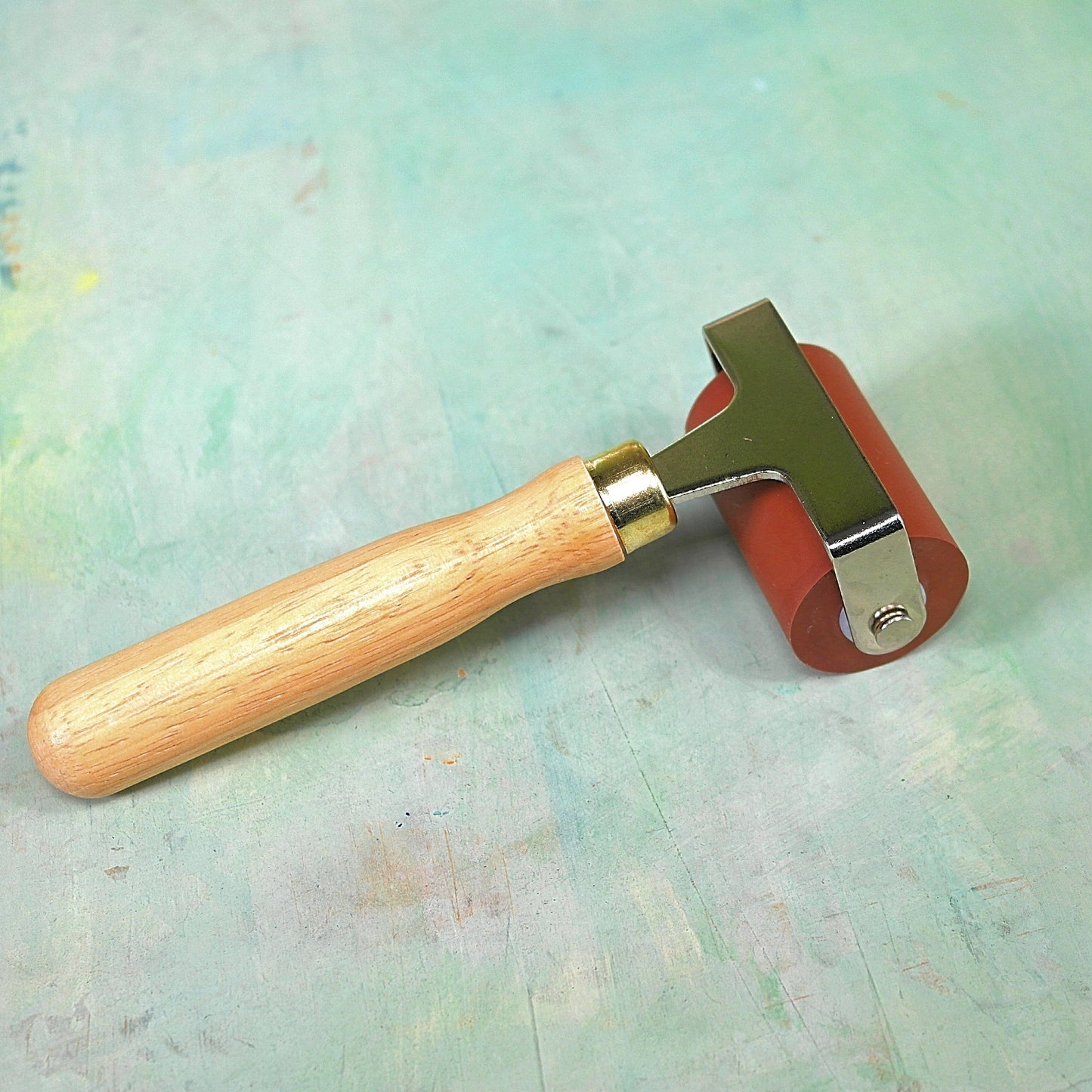 Wooden handle brayer or roller