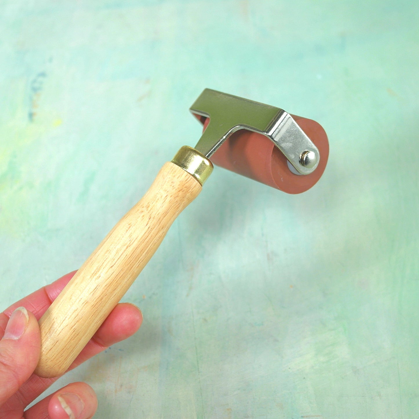 Wooden handle brayer or roller