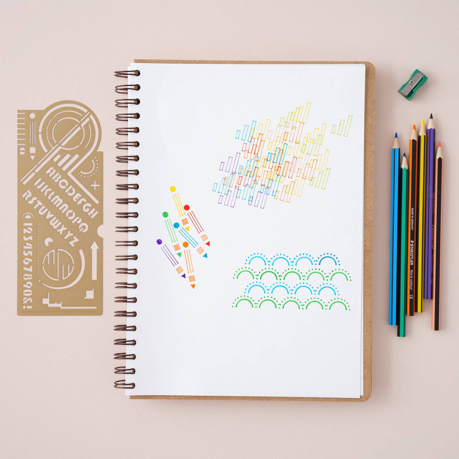 Another Studio Bauhaus Brass Drawing Stencil for Arts and Journaling