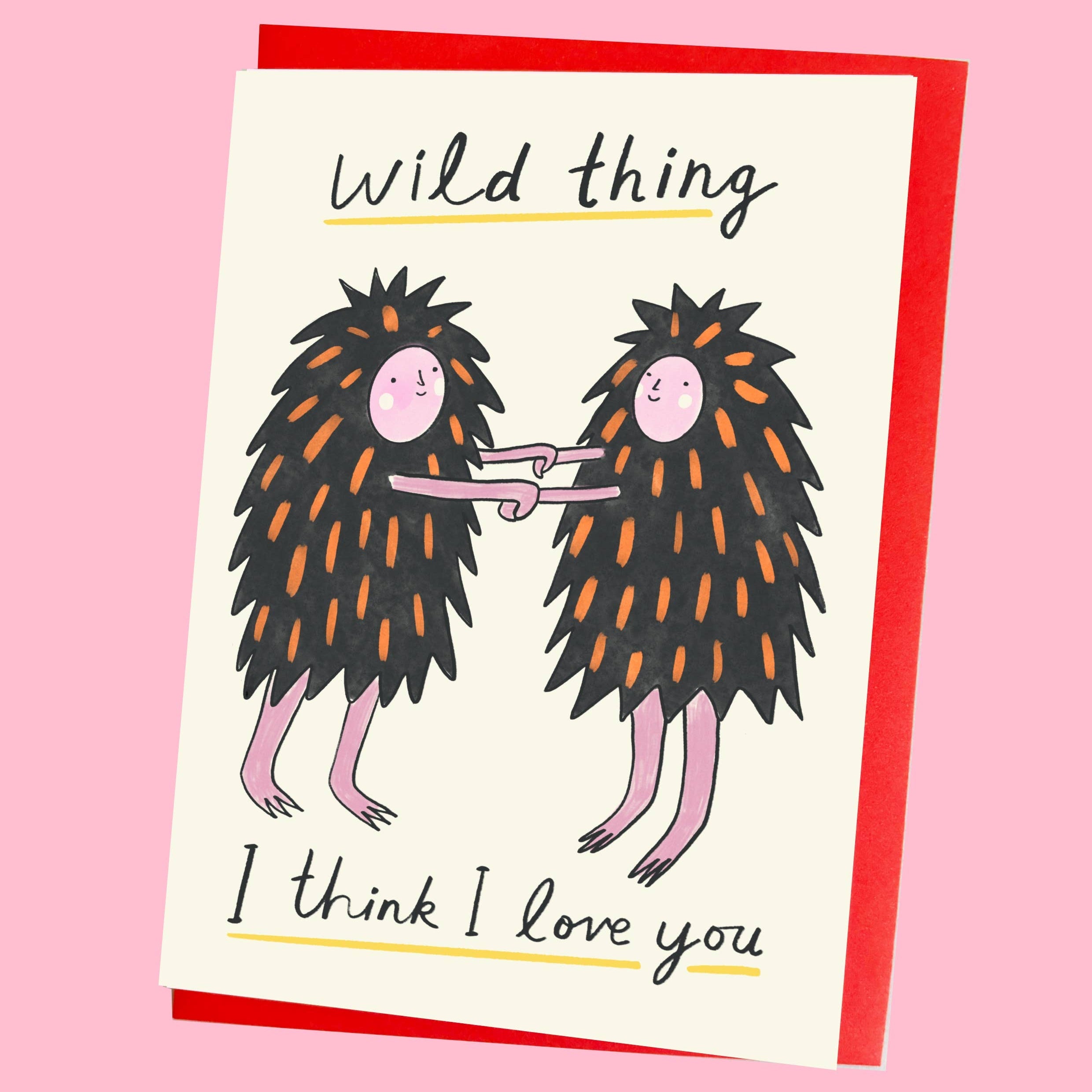Greeting card with hedgehog illustration and text on a pink background