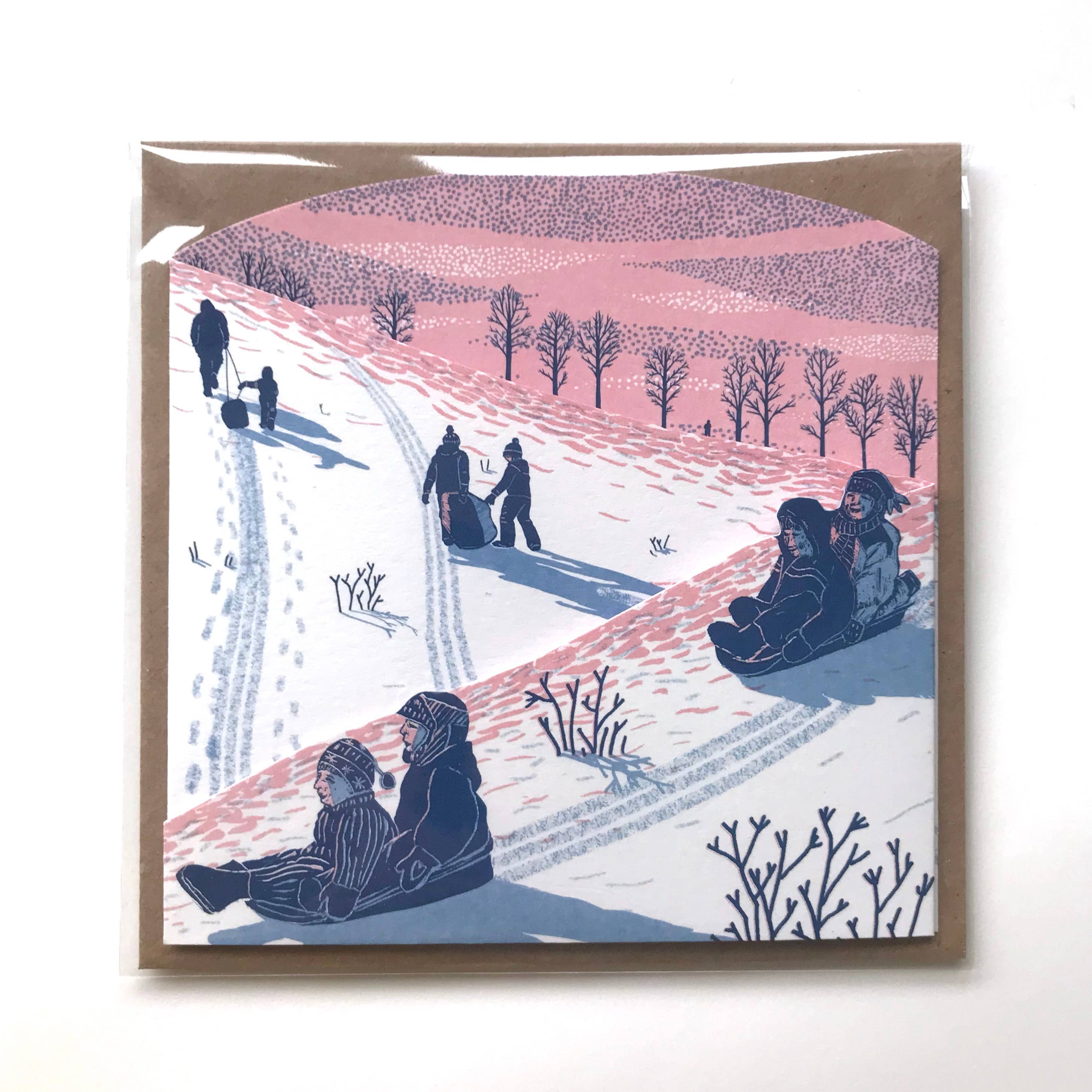 Sledging in the Snow Concertina Christmas Card