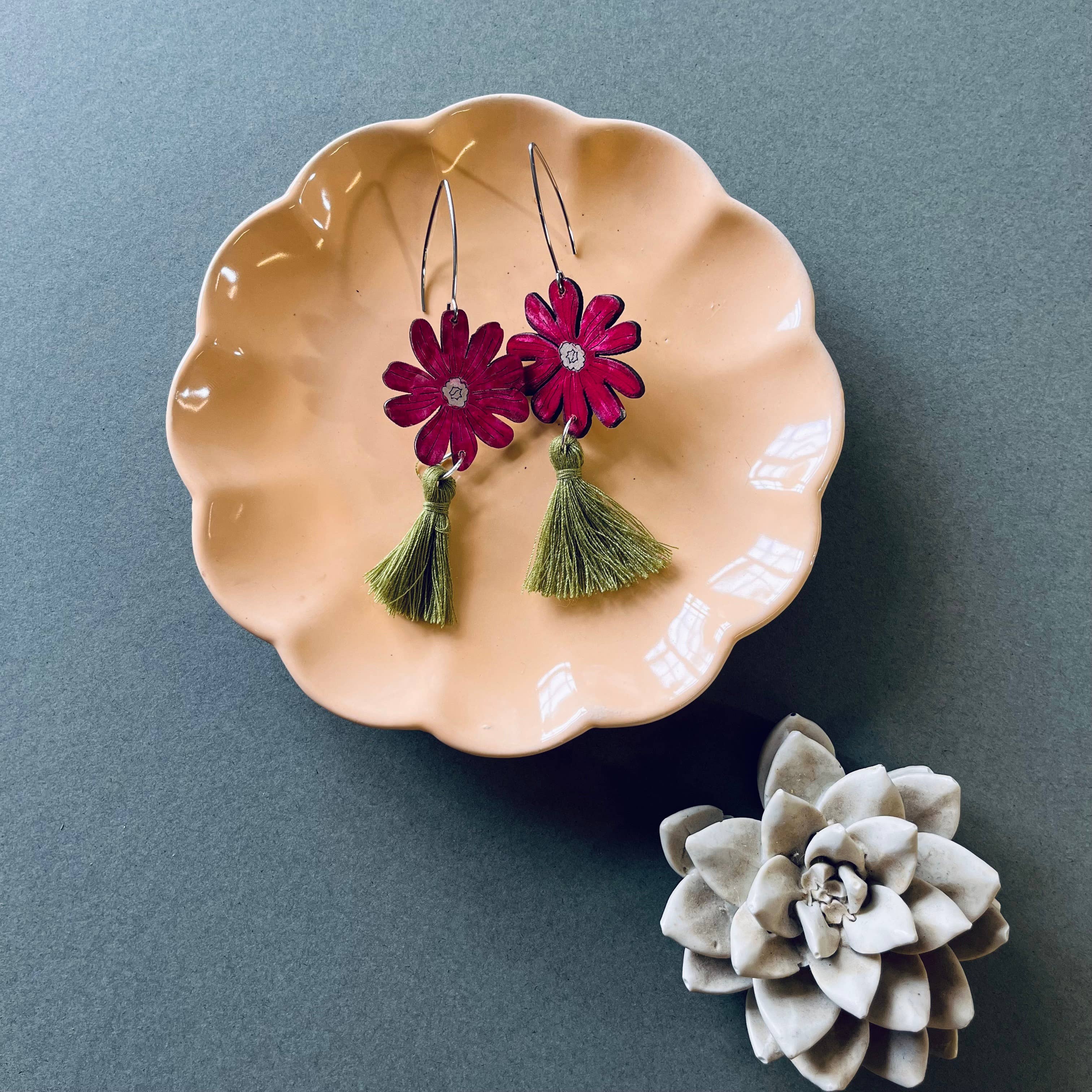 Lily Faith Red Campion Tassel Earrings