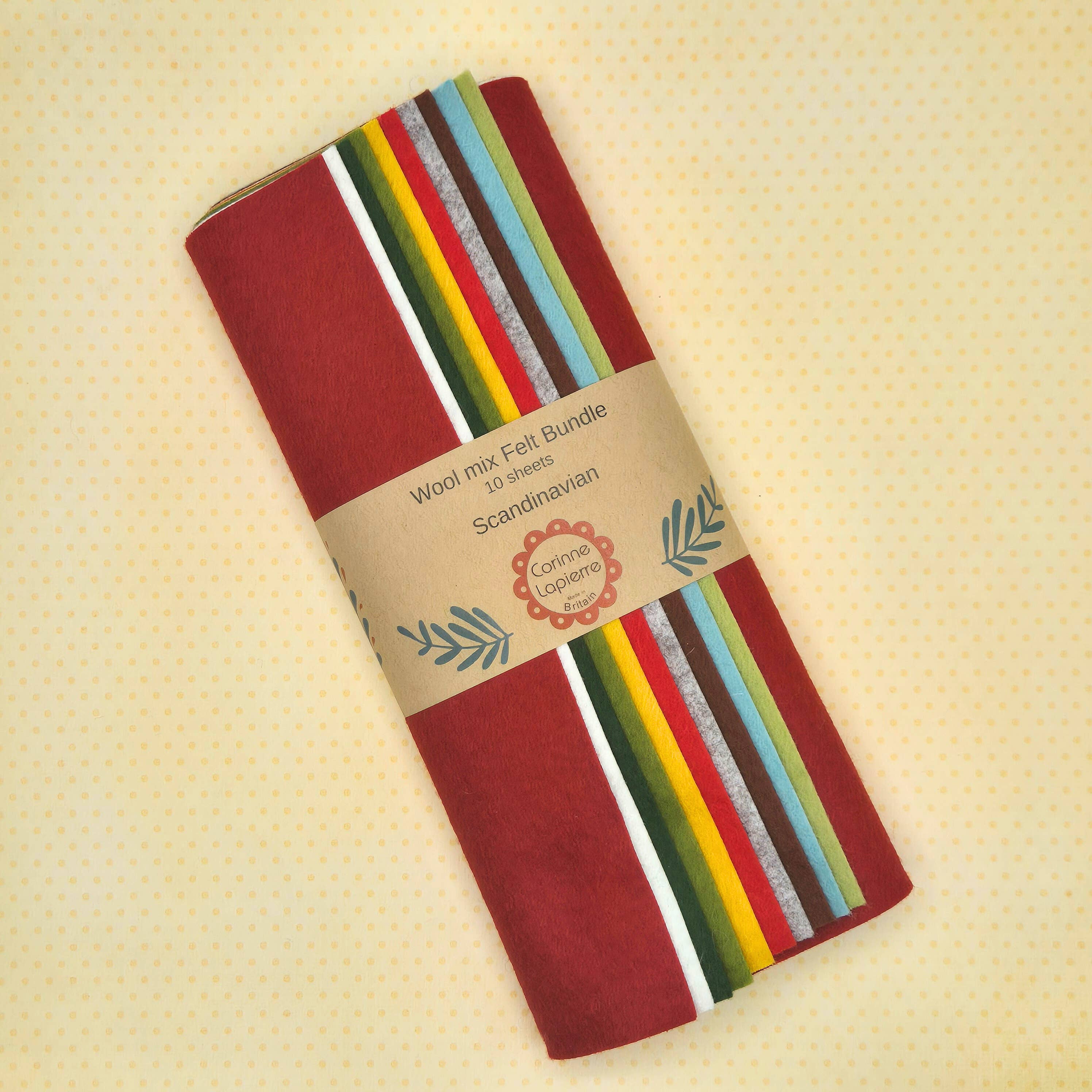 Wool Mix Felt Bundle, 10 Felt Sheets in Curated Colour Palettes