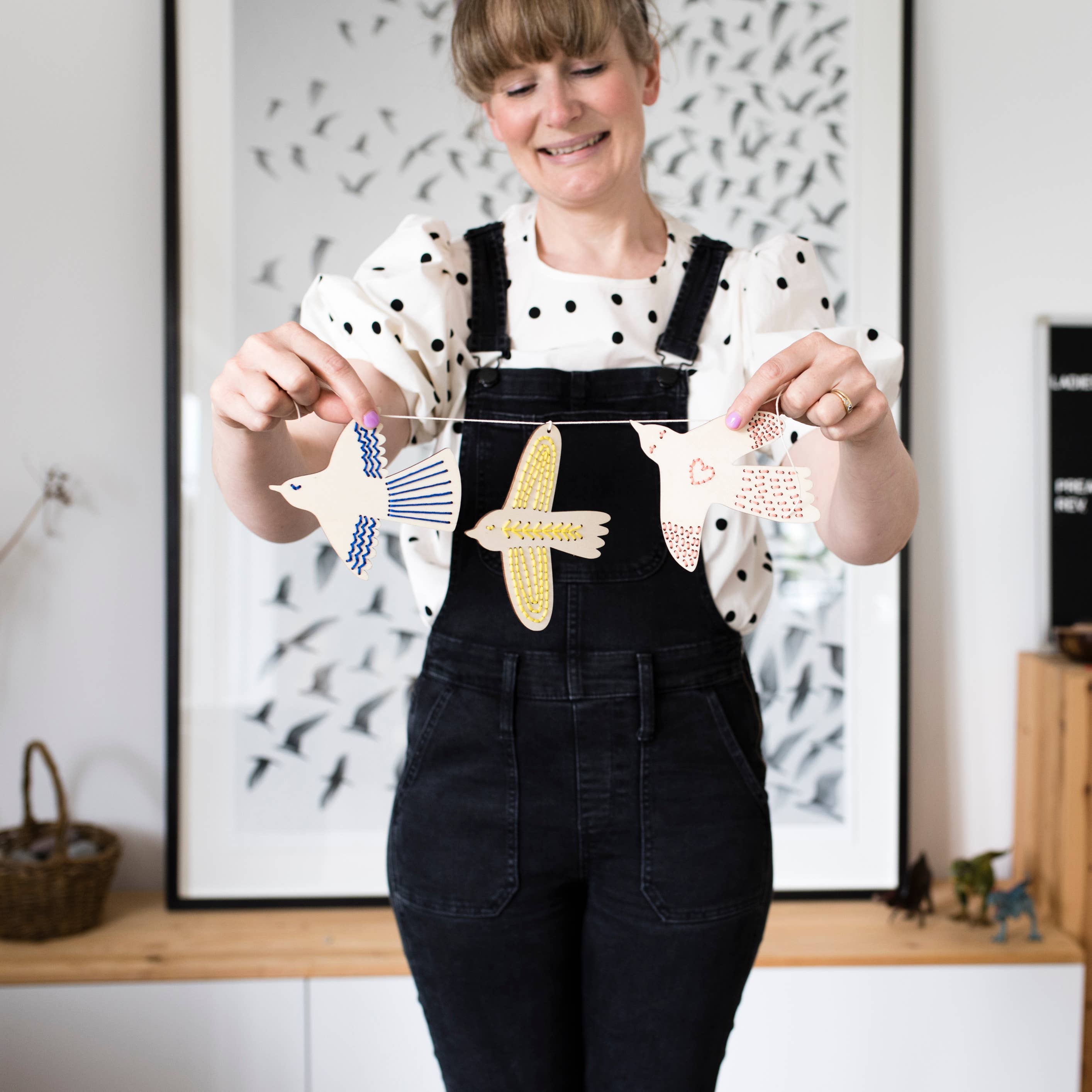 Wooden bird embroidery garland kit