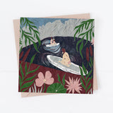 Paddle board greeting card, women in nature, botanical