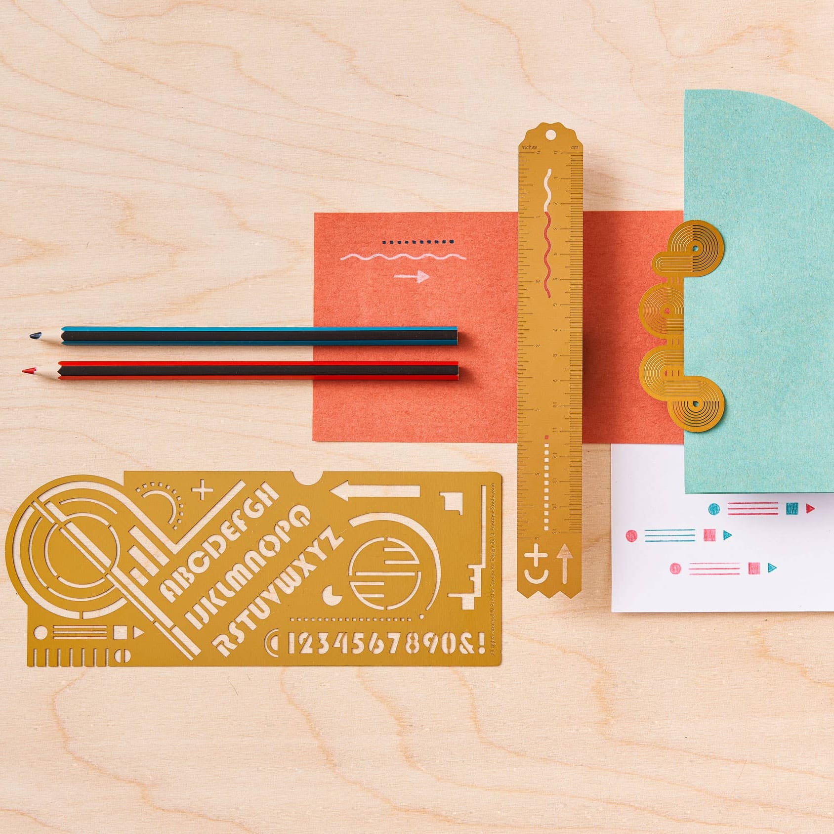 Another Studio Bauhaus Brass Drawing Stencil for Arts and Journaling