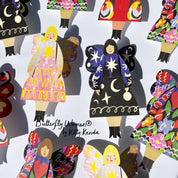 Colorful paper dolls with butterfly wings on a white background, featuring the brand 'Kitty Kenda'.