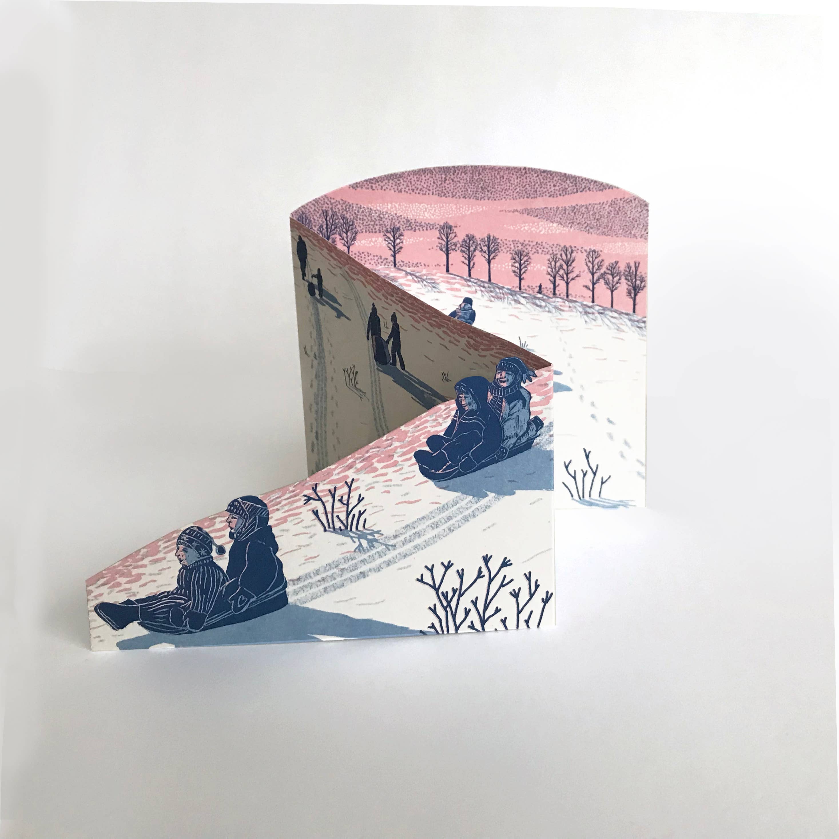Sledging in the Snow Concertina Christmas Card