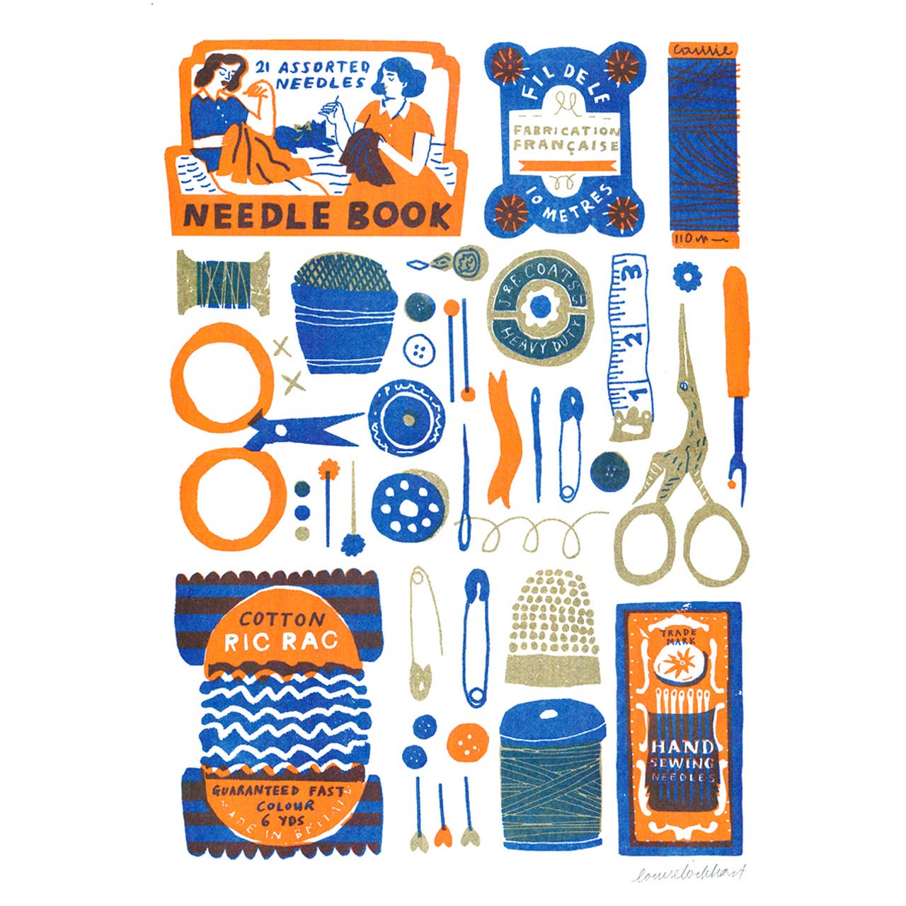 Sewing Essentials Risograph Print, A3 Craft Room Wall Art