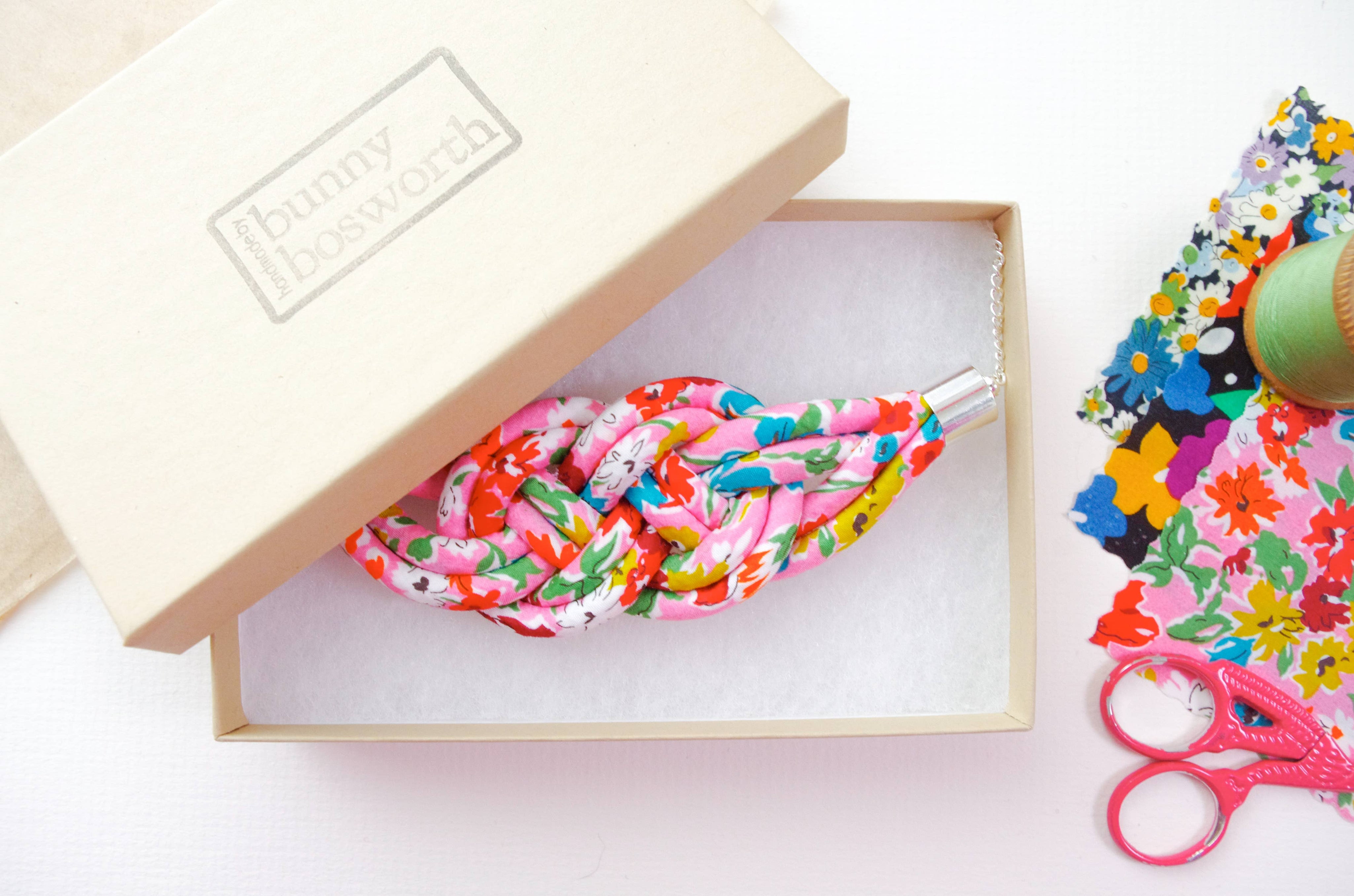 Chunky Liberty Fabric Knot Pendant - Deco Florals: Gloria Lomo