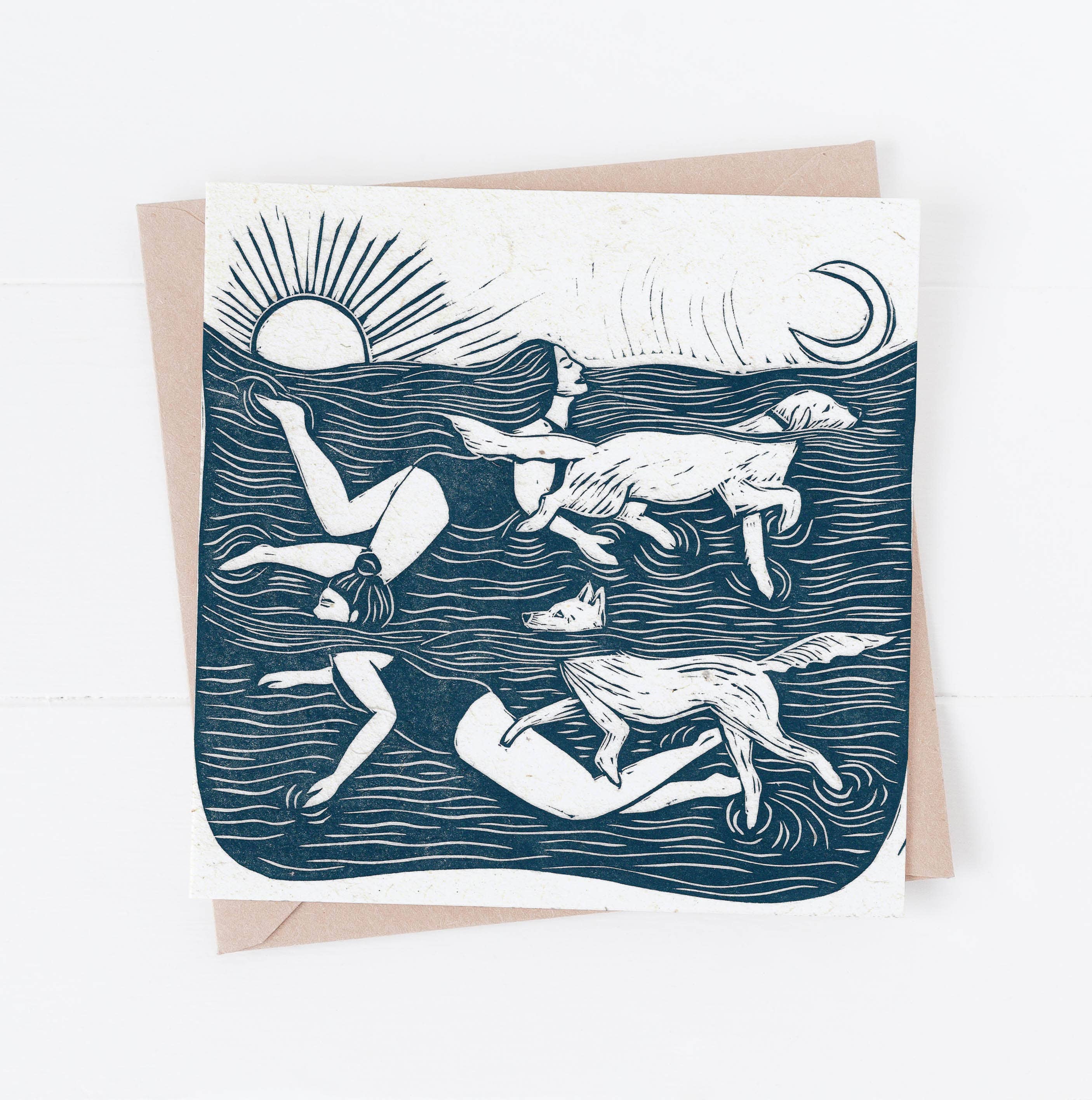 Paddlers & dogs swimming card