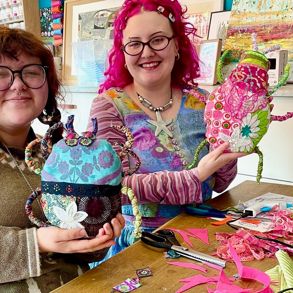 Workshop upcycle scrappy beetle bug wall hanging