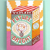 Colorful poster with a light bulb design and text on a light blue background