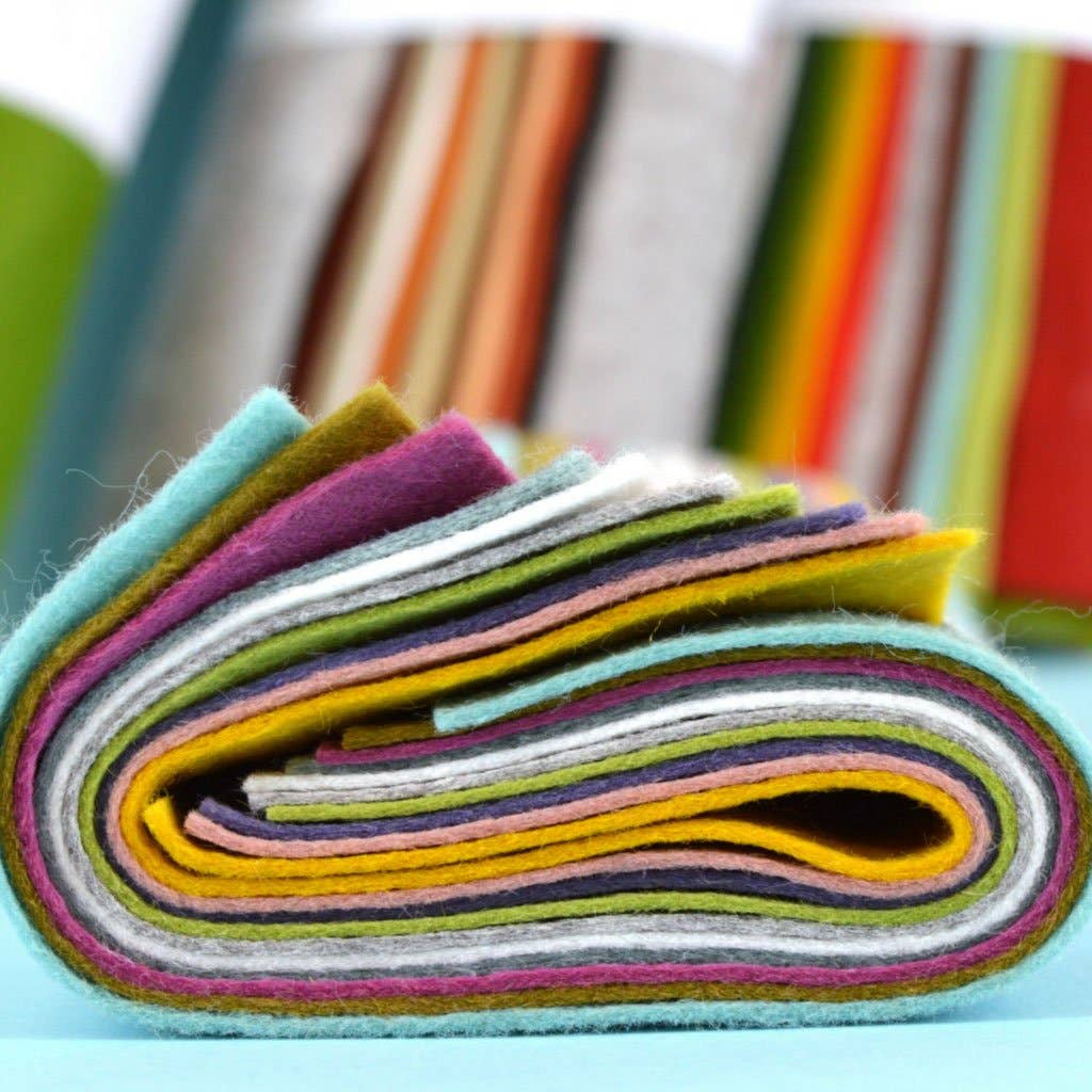 Wool Mix Felt Bundle, 10 Felt Sheets in Curated Colour Palettes