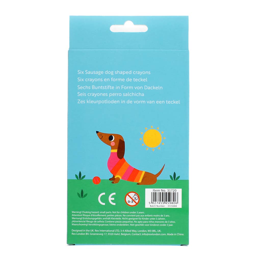Sausage Dog Shaped Crayons, Set of 6 Colours