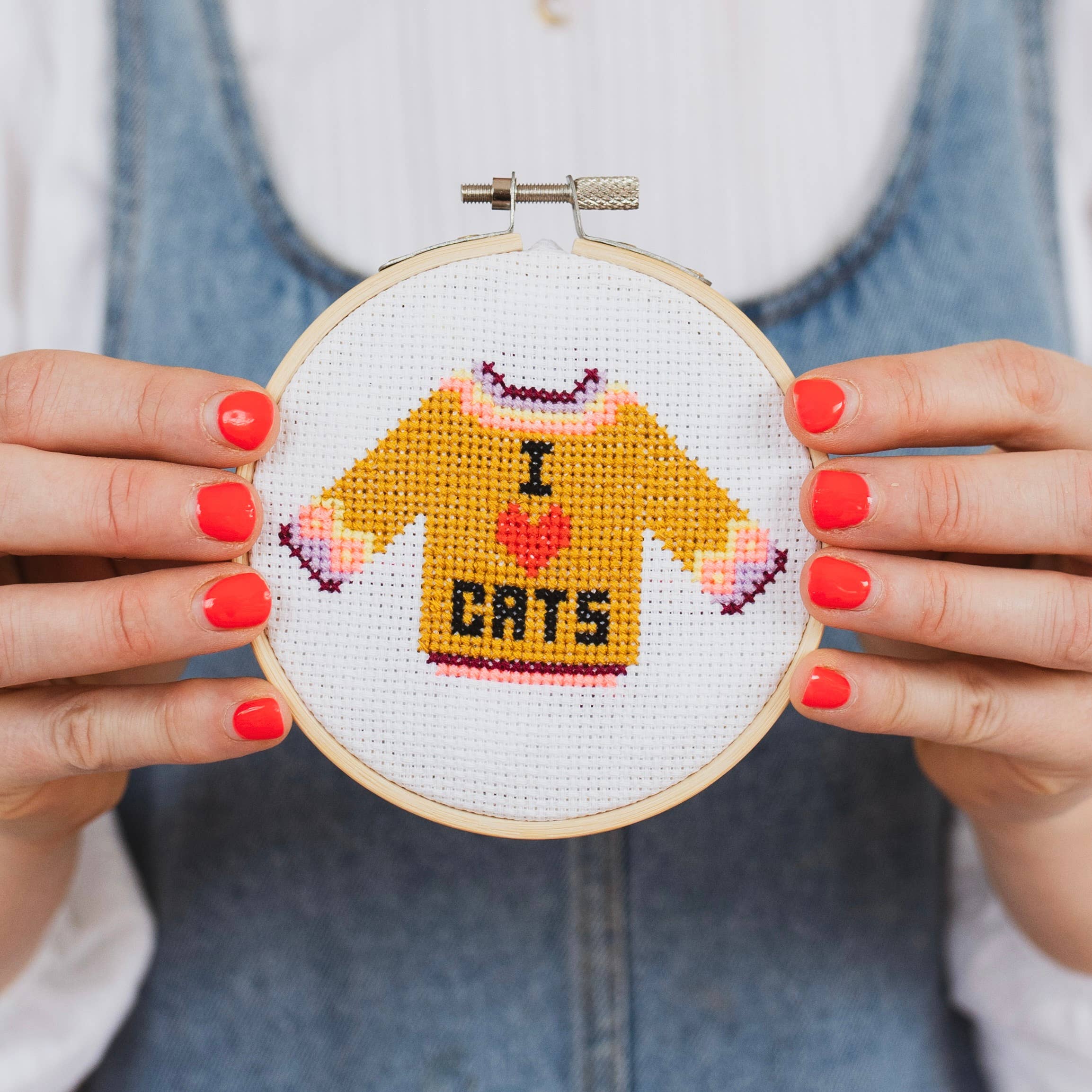 I Love cats cross stitch kit