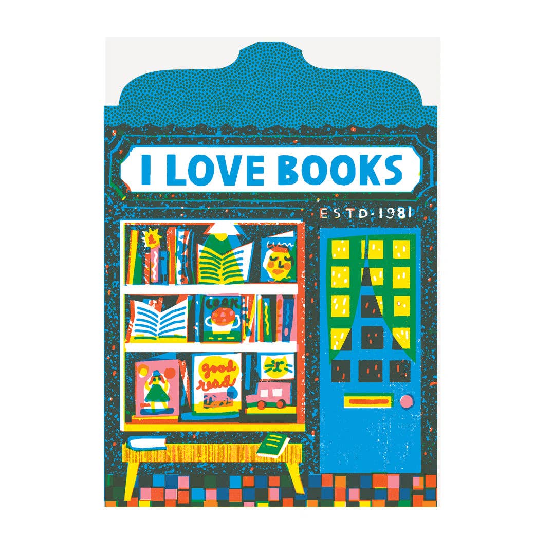 Bookshop Greeting Card, Illustrated Blank Card for Book Lover