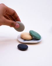 4 Handmade Pebble Soaps with Porcelain Dish Set