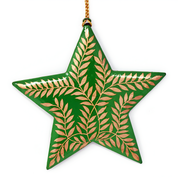 Set of 3 Hand Painted Green Wooden Star Decorations