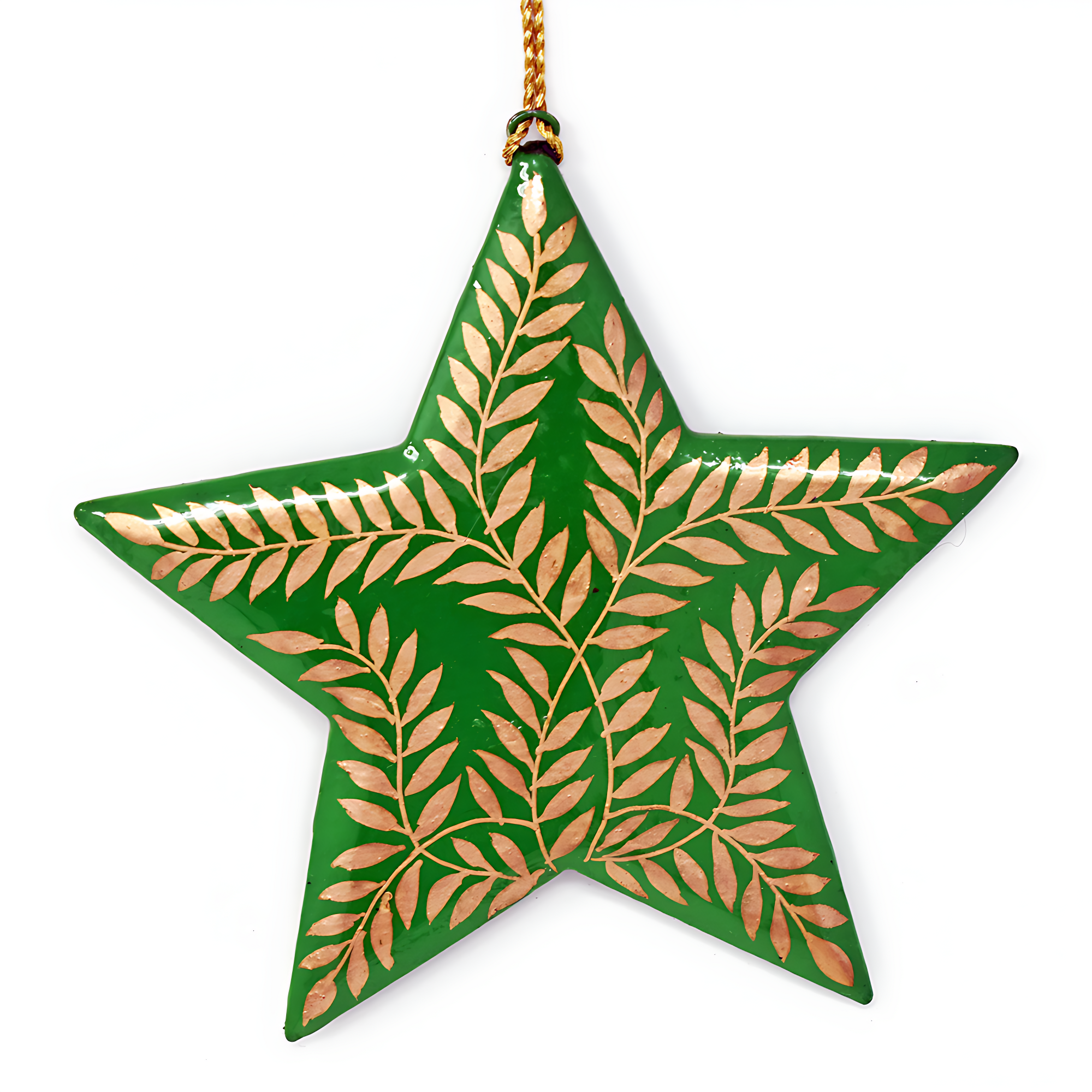 Set of 3 Hand Painted Green Wooden Star Decorations