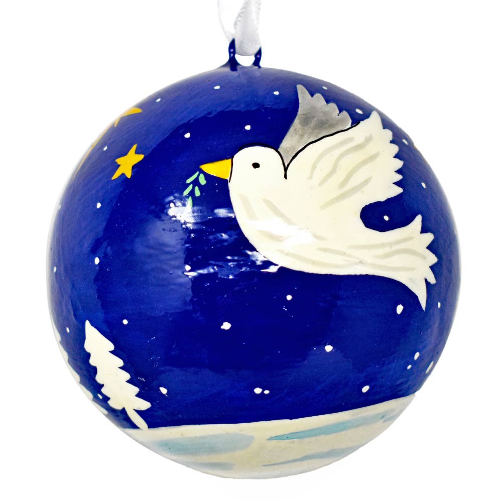 Fair to Trade Hand Painted Blue Dove Papier-Mâché Bauble