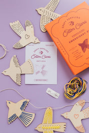 Wooden bird embroidery garland kit