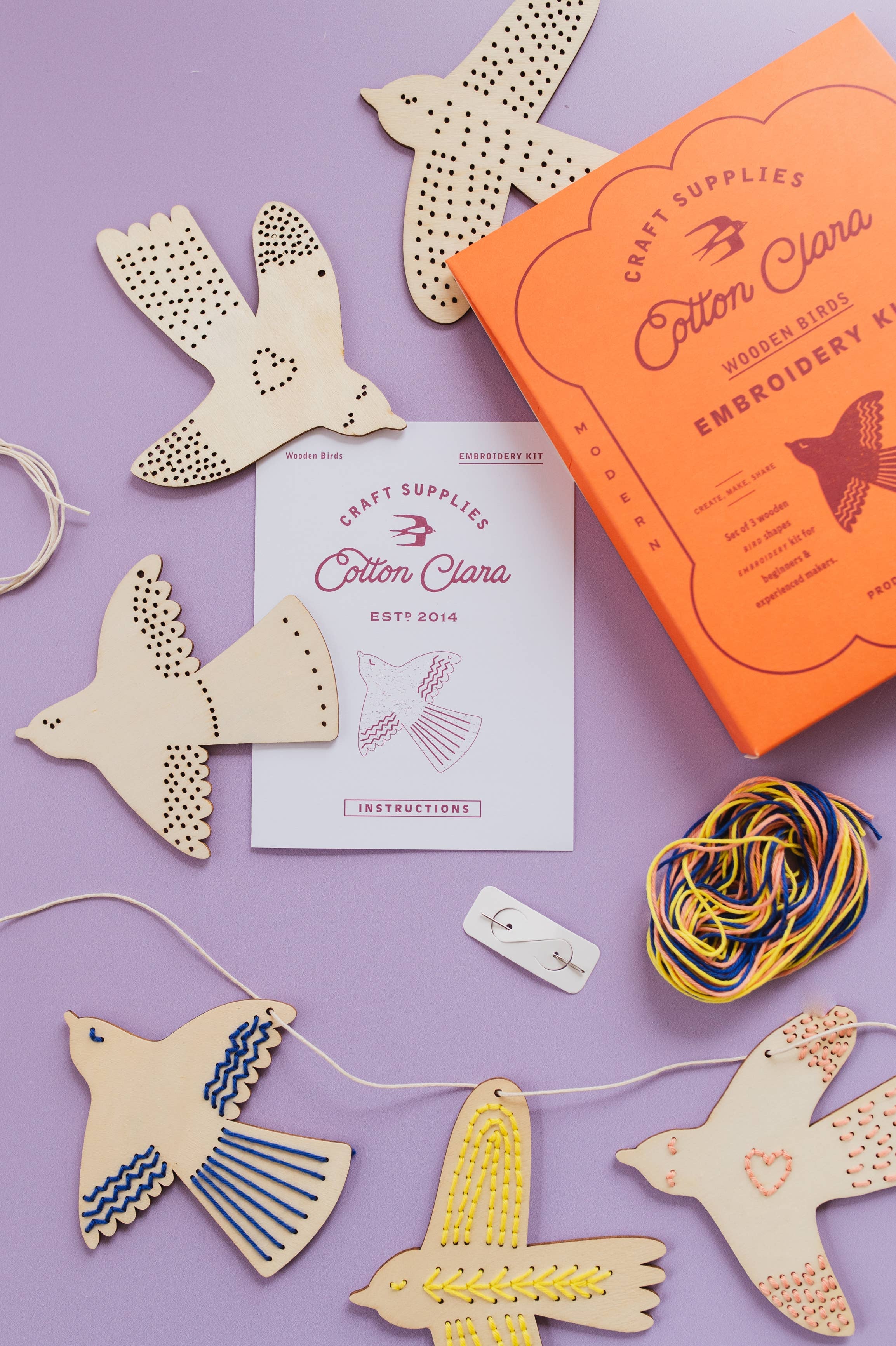 Wooden bird embroidery garland kit