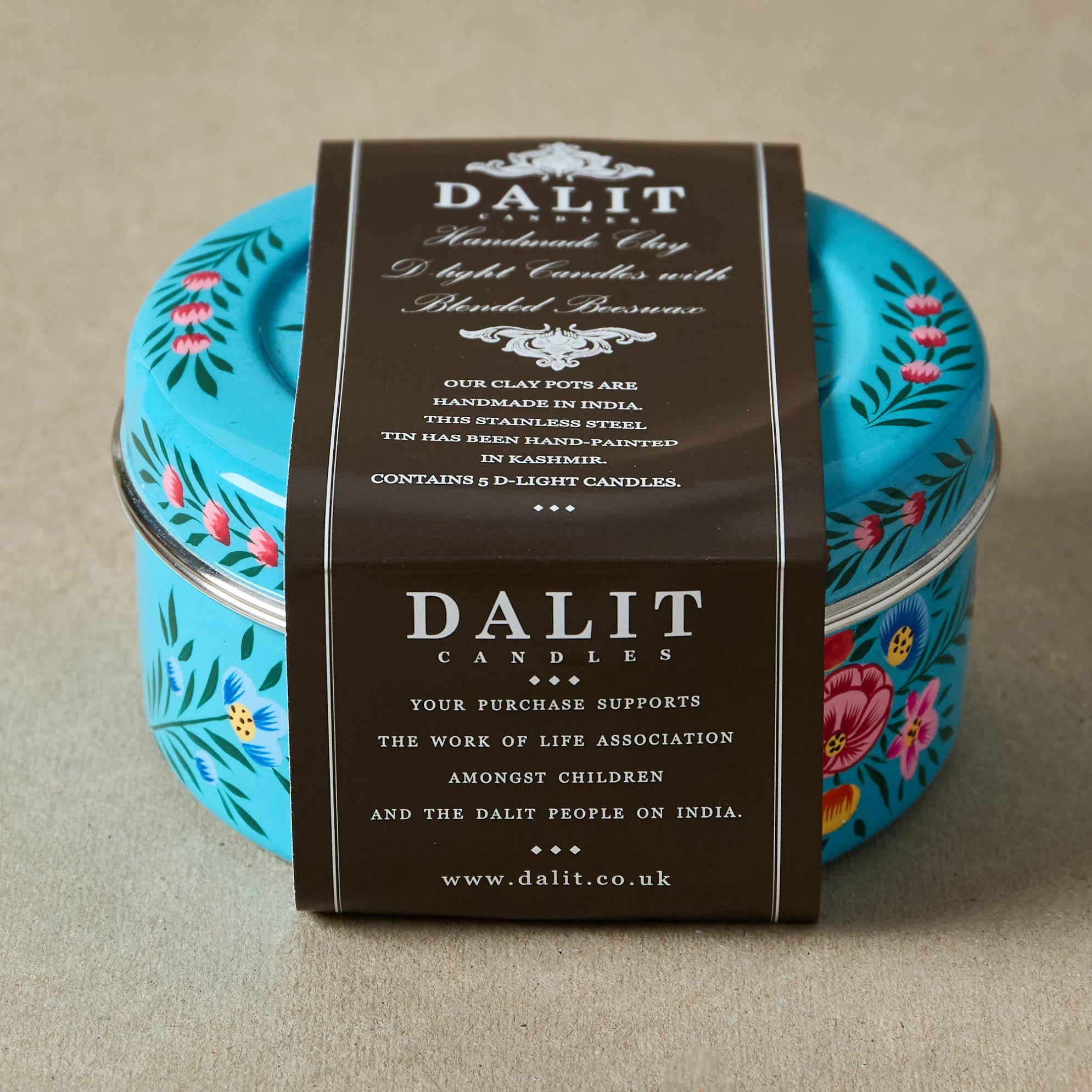 DALIT candles packaging with decorative design on a beige background