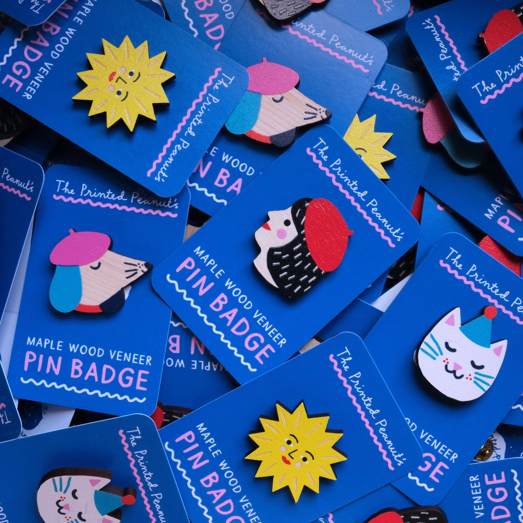 Party Cat Printed Wooden Pin Badge