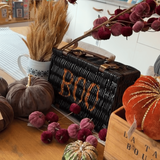BOO Wicker Picnic Basket – Black & Orange Halloween Decoration