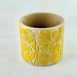 Yellow Floral Concrete Plant Pot