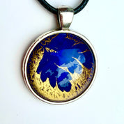 Original Gel Print Art Necklace by Bev Evans, Ultra Blue with gold