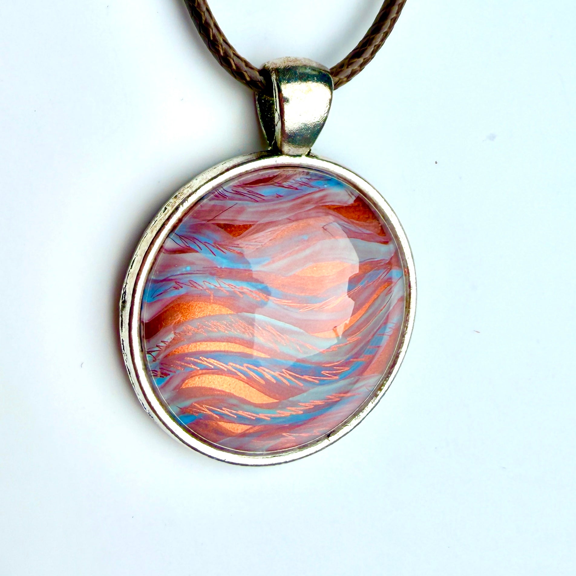 Original Gel Print Art Necklace by Bev Evans, mineral collection