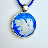 Original Gel Print Art Necklace by Bev Evans, blue collection